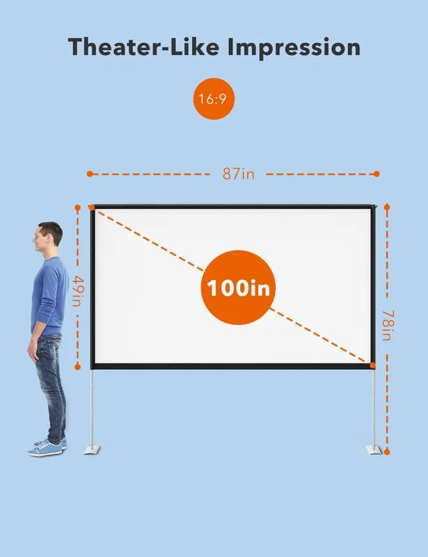 100 inch Freestanding Projection Screen, Portable Front & Rear Projection Screen