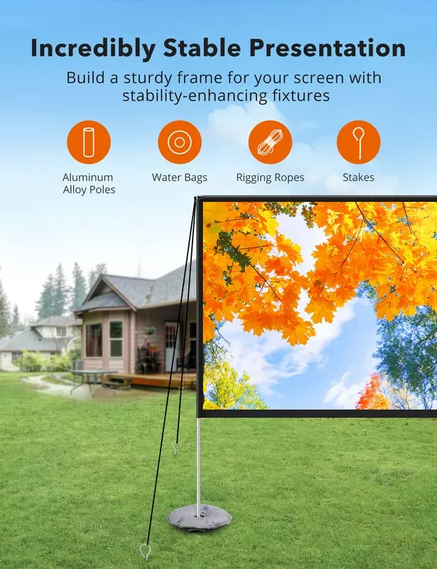 100 inch Freestanding Projection Screen, Portable Front & Rear Projection Screen