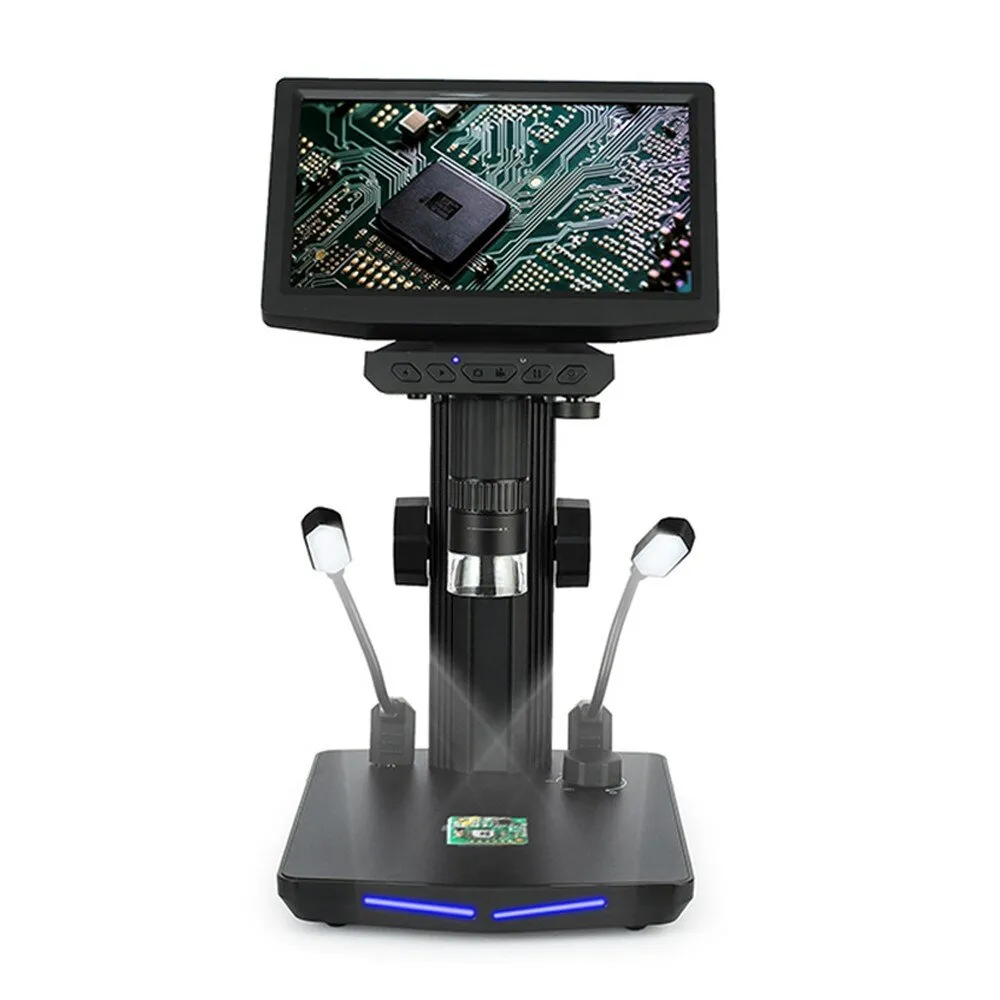 10.1 Inch USB Digital Microscope with IPS Screen 1000X Zoom Photo & Video Recording Features Compatible with MacOS and Windows Adjustable Angle Bracket 8 LED Lights Memory Card Slot