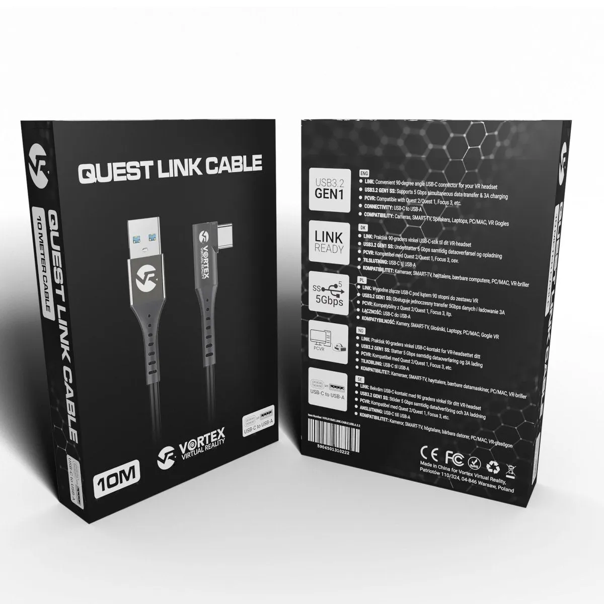10m cable from VortexVR USB-A to Meta Quest Link | to Quest 3S Quest 3 Quest 2