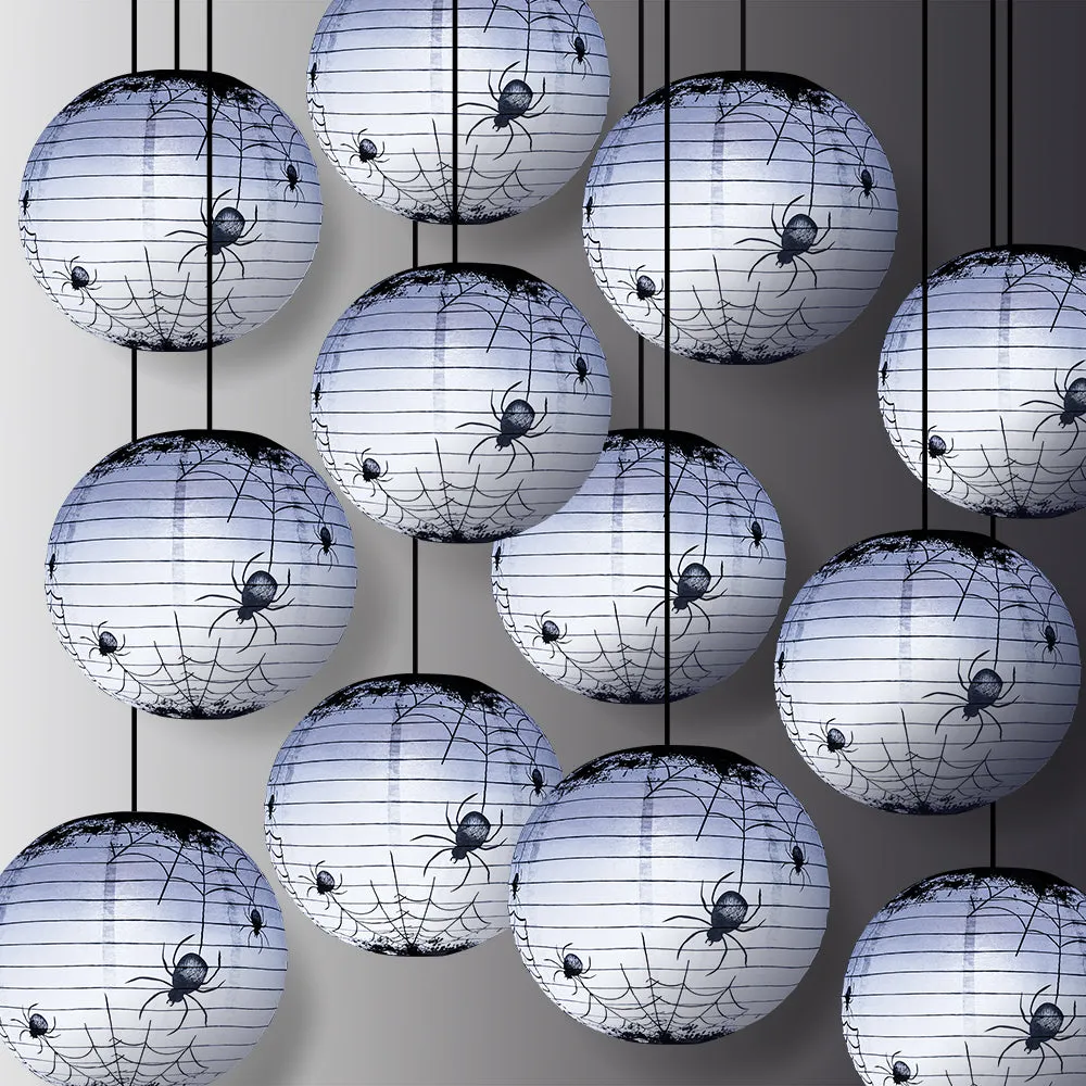 12 PACK | 14" Halloween Spiders Spooky Bug Webs Paper Lantern, Hanging Decoration