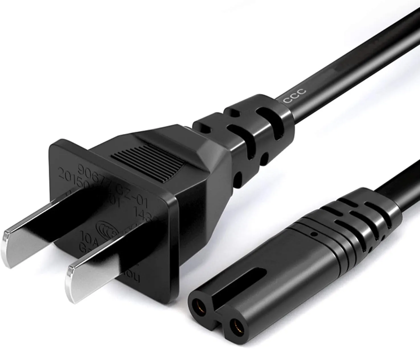 2 Prong AC Power Cord for Samsung 24" 32" 40" 43" 48" 49" 50" 55" 60" 65" 75" inch LCD HD Smart 4K Curved TV AC 2 Prong Figure 8 Power Cord Supply Cable Replacement