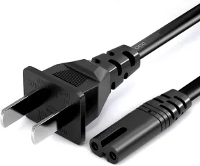 2 Prong AC Power Cord for Samsung 24" 32" 40" 43" 48" 49" 50" 55" 60" 65" 75" inch LCD HD Smart 4K Curved TV AC 2 Prong Figure 8 Power Cord Supply Cable Replacement