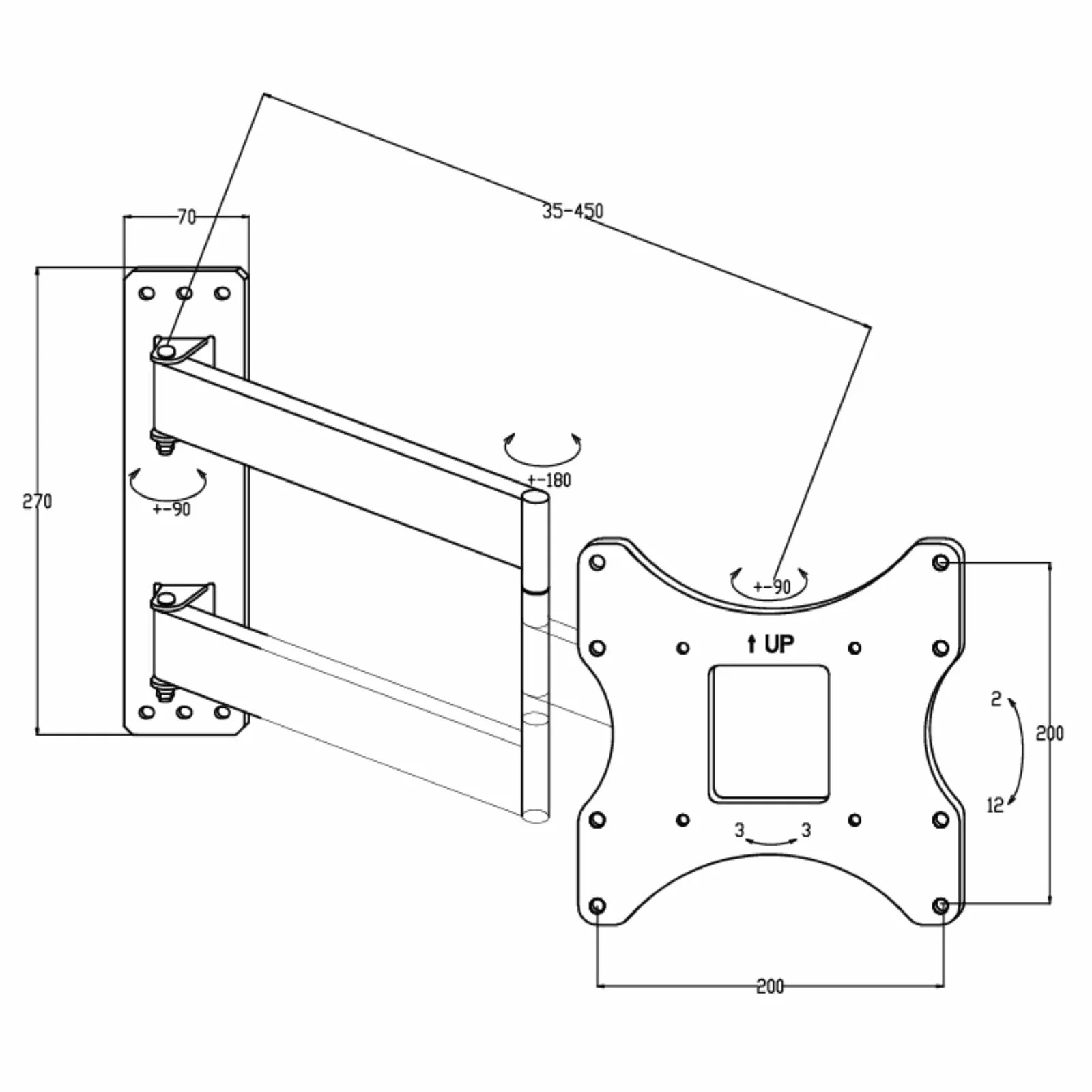 200x200 VESA Mount Bracket, Dual Arm Articulated by Tauris™