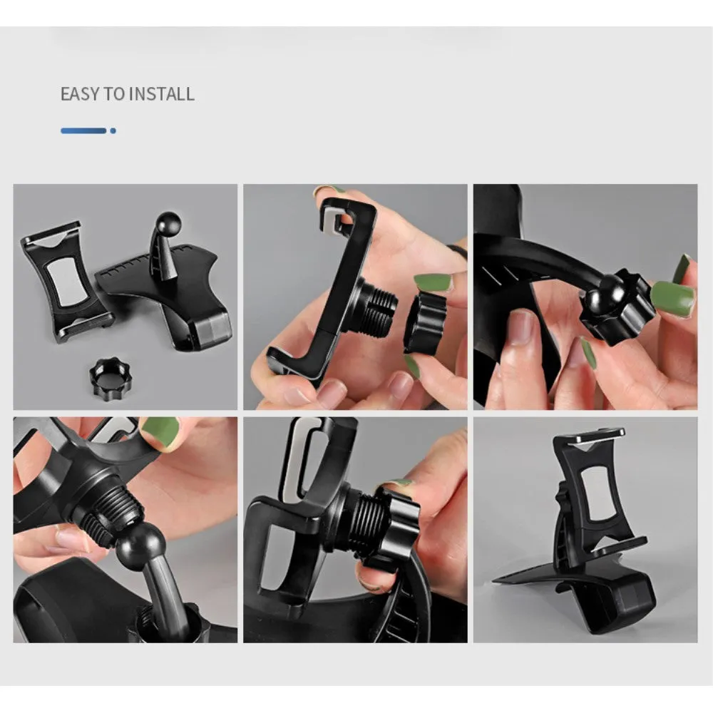 3 in 1 Car GPS Smartphone Holder: Dashboard / Visor Clamp   AC Grid Clip for BLU Dash JR TV, D140T - Black