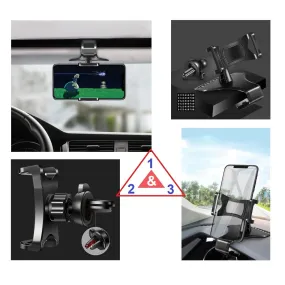 3 in 1 Car GPS Smartphone Holder: Dashboard / Visor Clamp   AC Grid Clip for Fly E145 TV - Black