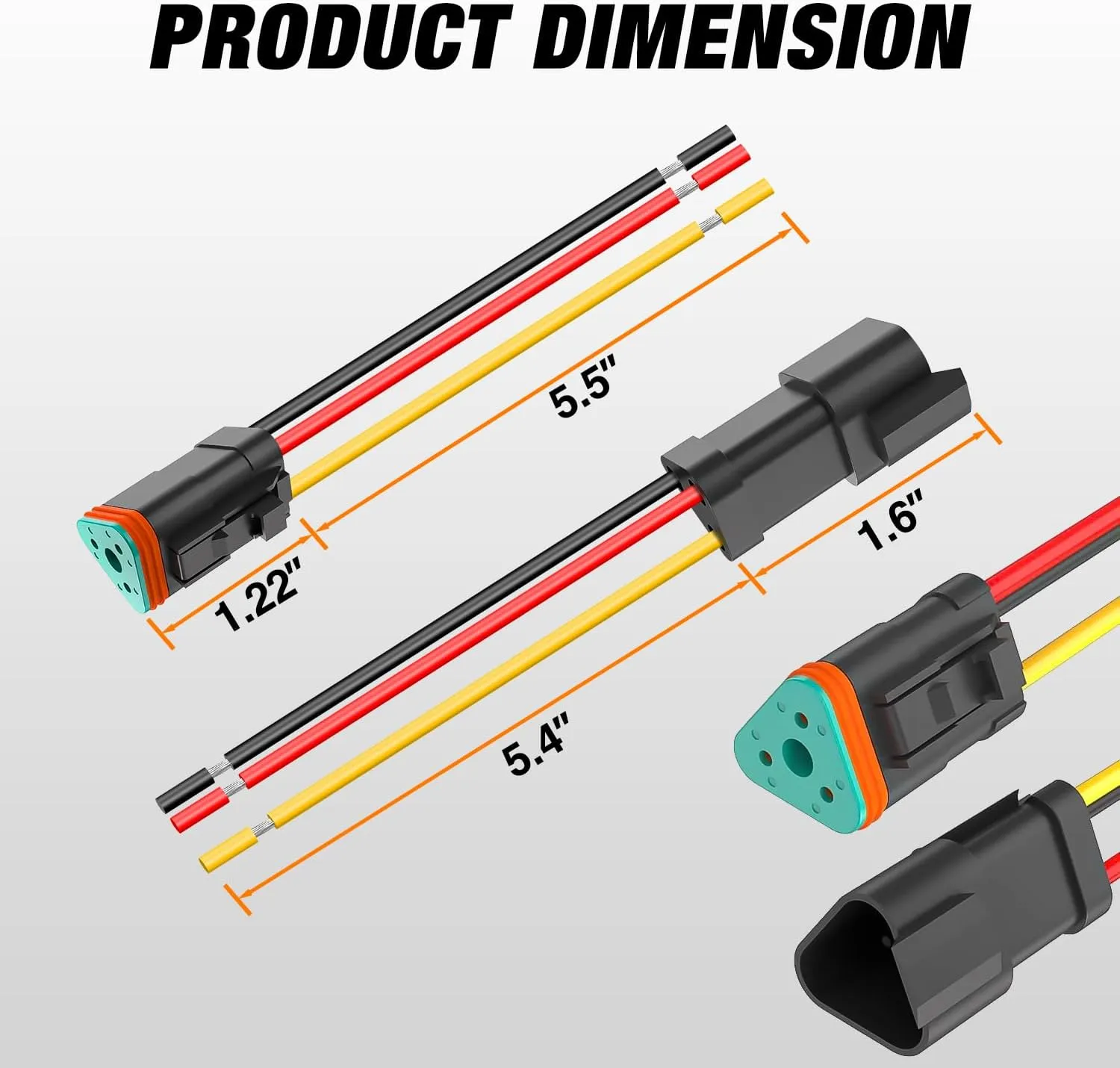 3 Pin DT Connectors 16AWG 6 Kits Male and Female Electrical Connector Waterproof Plug and Play w/Heat Shrink Butt Terminals