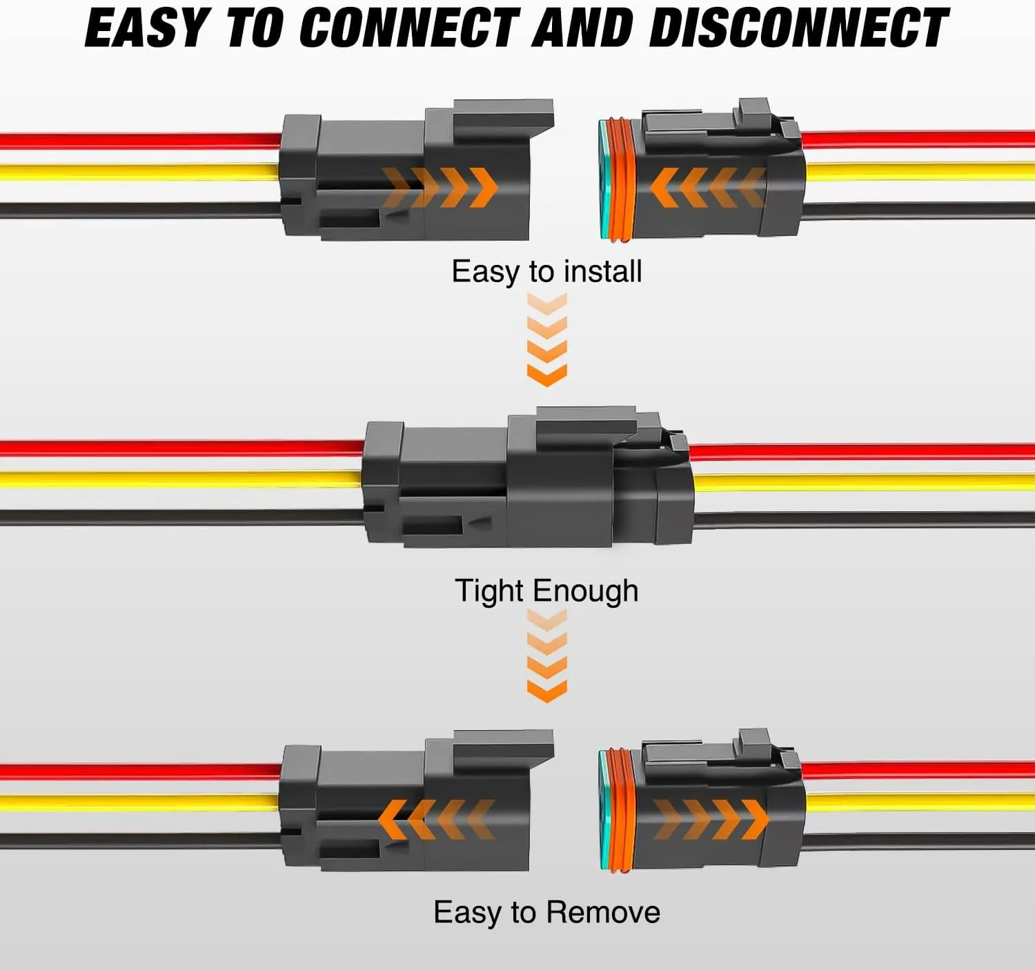 3 Pin DT Connectors 16AWG 6 Kits Male and Female Electrical Connector Waterproof Plug and Play w/Heat Shrink Butt Terminals