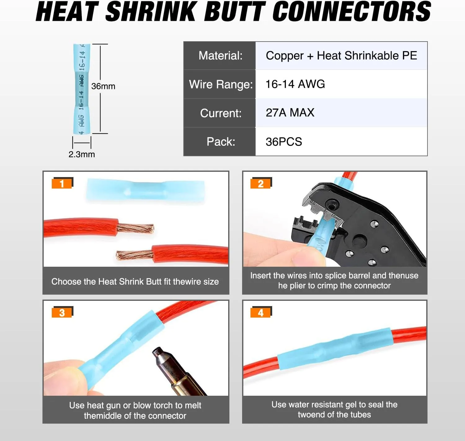 3 Pin DT Connectors 16AWG 6 Kits Male and Female Electrical Connector Waterproof Plug and Play w/Heat Shrink Butt Terminals