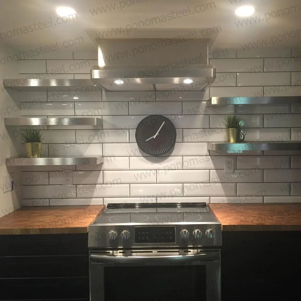 48"x10"x2.5" (cm.121.9x25.4x6.4) brushed stainless steel floating shelf