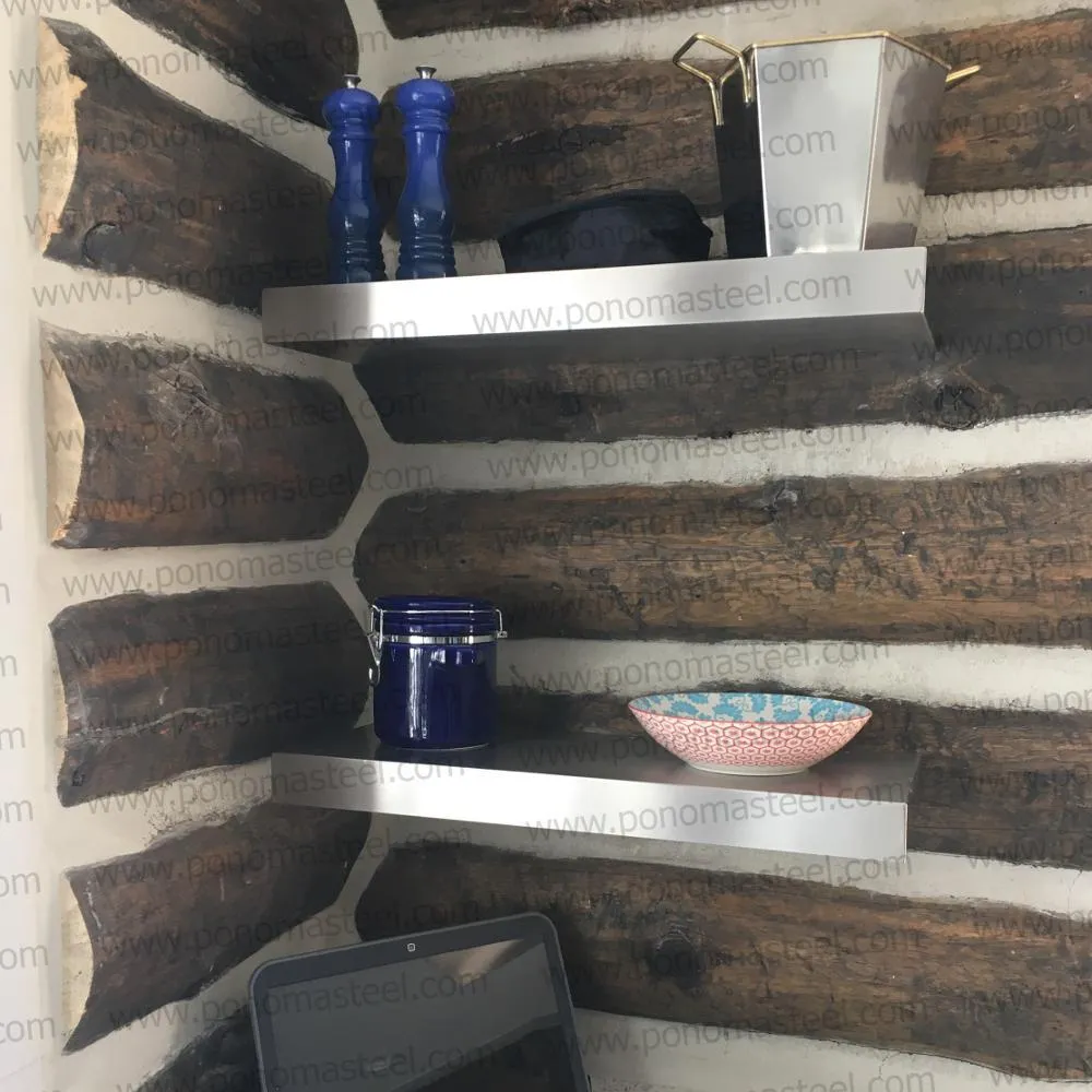48"x10"x2.5" (cm.121.9x25.4x6.4) brushed stainless steel floating shelf