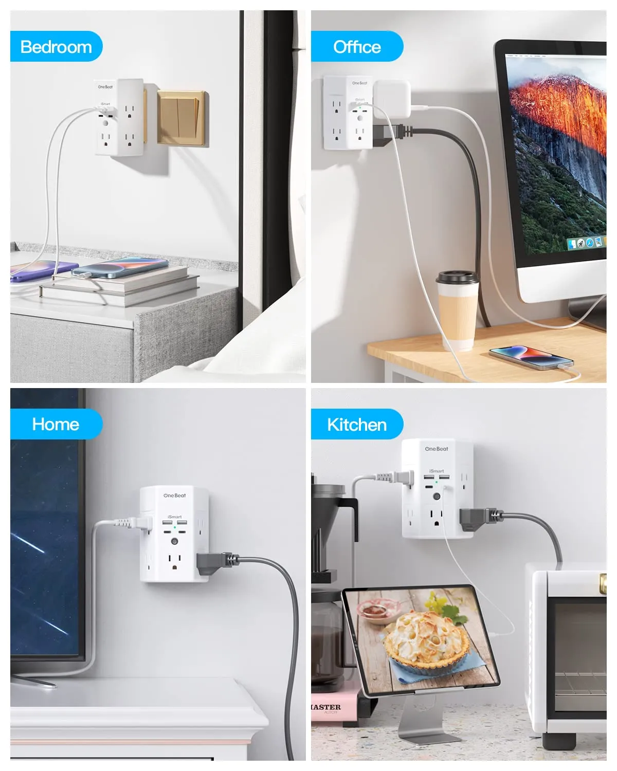 5 Outlet Surge Protector with 4 USB Charging Ports, USB-C Wall Charger and Power Strip for Home, Office and Dorm