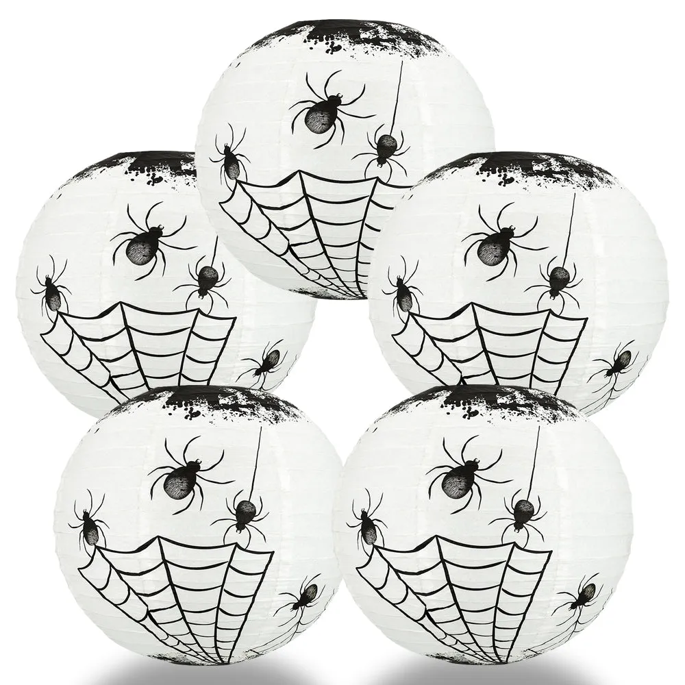5 PACK | 14" Halloween Spiders Spooky Bug Webs Paper Lantern, Hanging Decoration