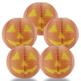 5 PACK | 14" Jack-O-Lantern Pumpkin Halloween Paper Lantern, Design by Esper