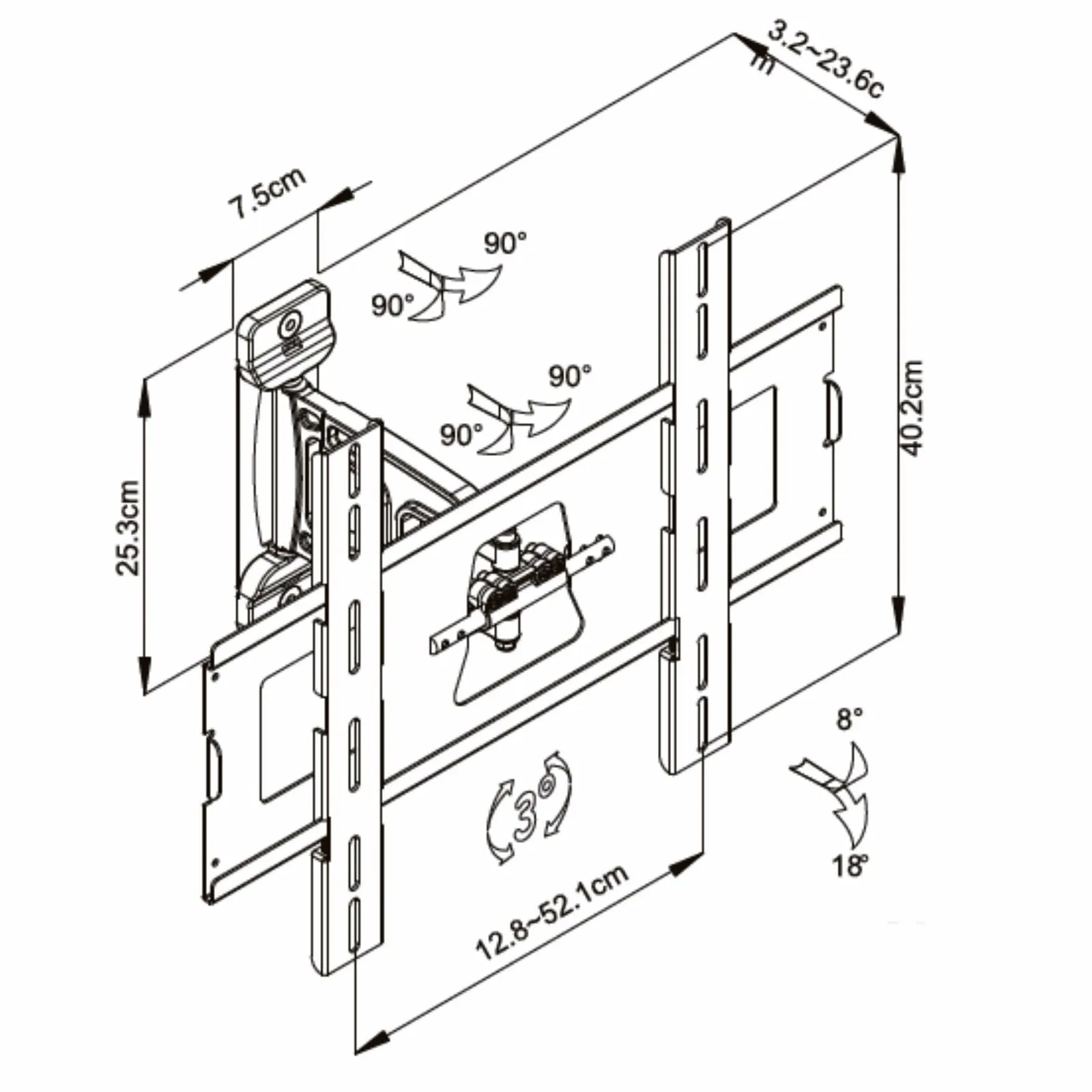 500x400 VESA Mount Bracket, Single Arm Articulated by Tauris™