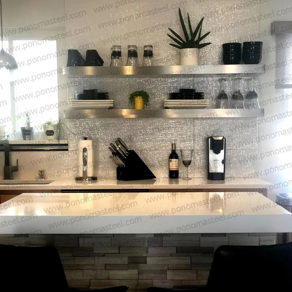 52"x10"x2.5" (cm.132x25.4x6.4) brushed stainless steel floating shelf