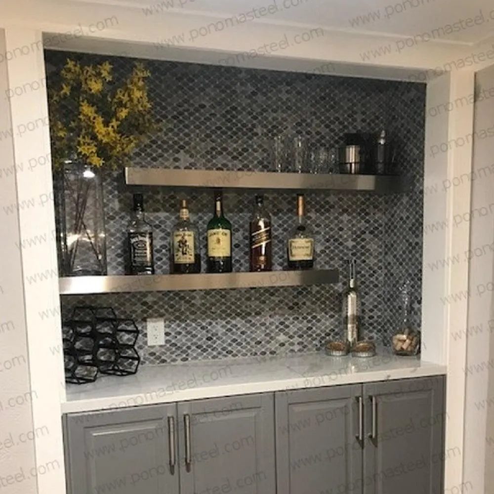 52"x10"x2.5" (cm.132x25.4x6.4) brushed stainless steel floating shelf