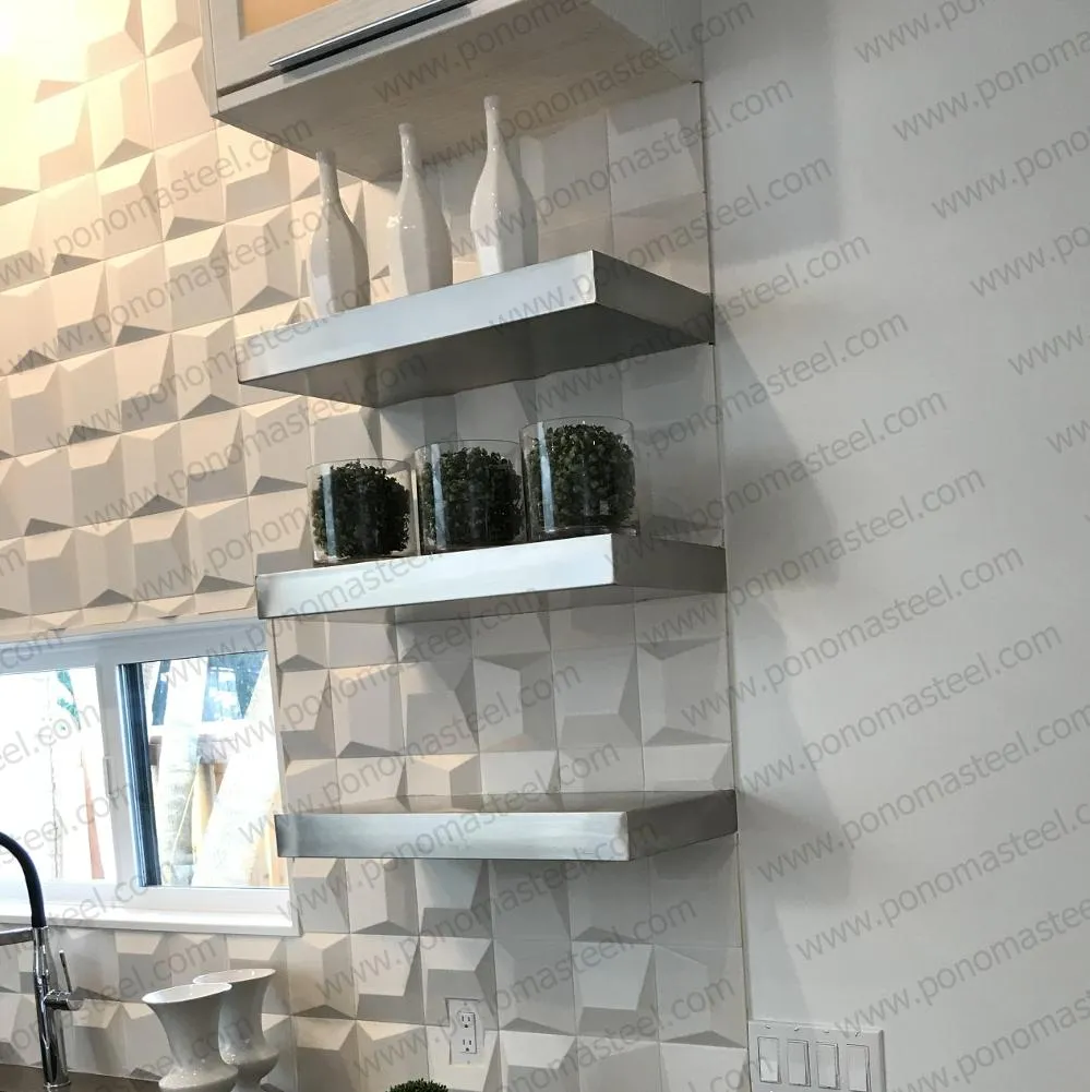 52"x10"x2.5" (cm.132x25.4x6.4) brushed stainless steel floating shelf