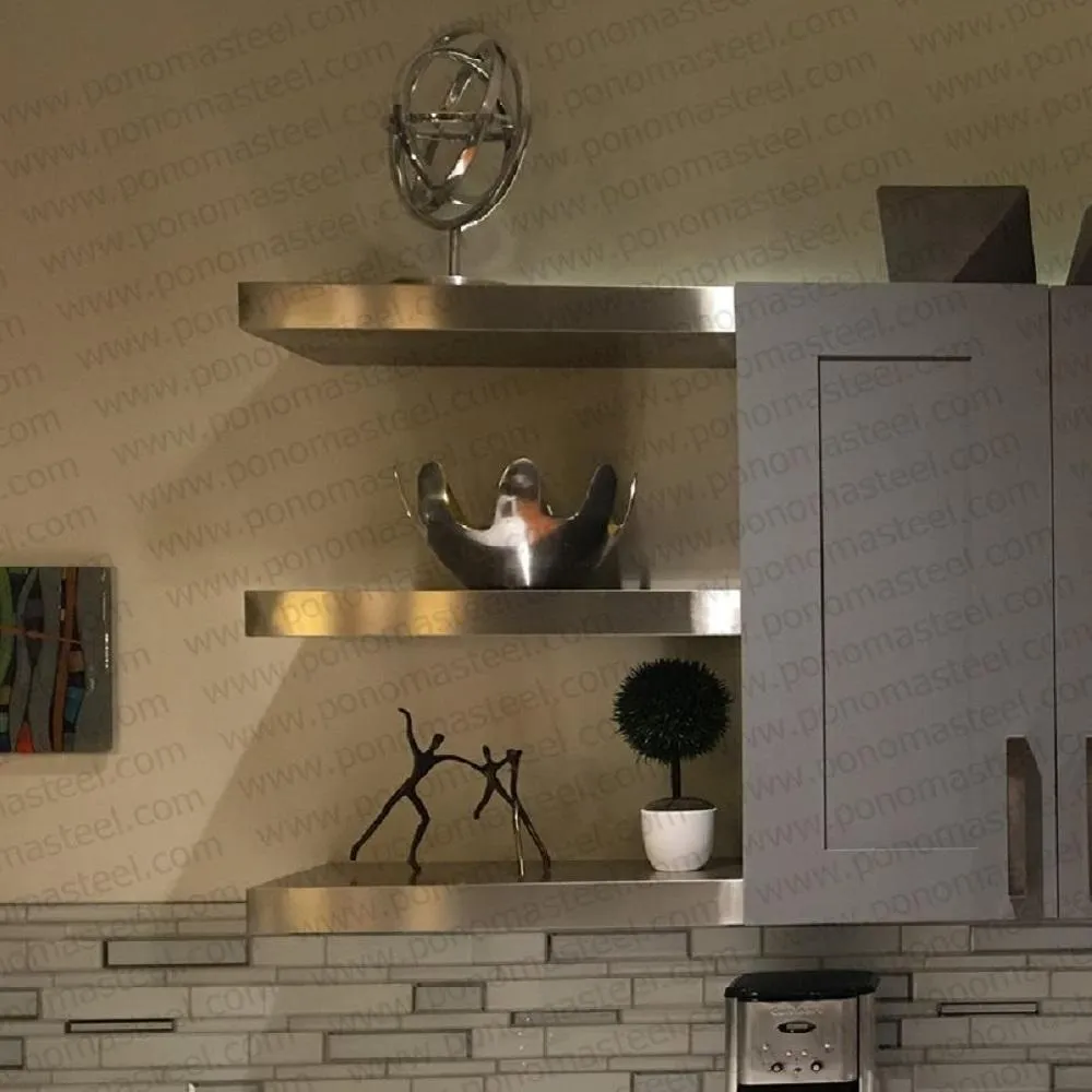 52"x10"x2.5" (cm.132x25.4x6.4) brushed stainless steel floating shelf