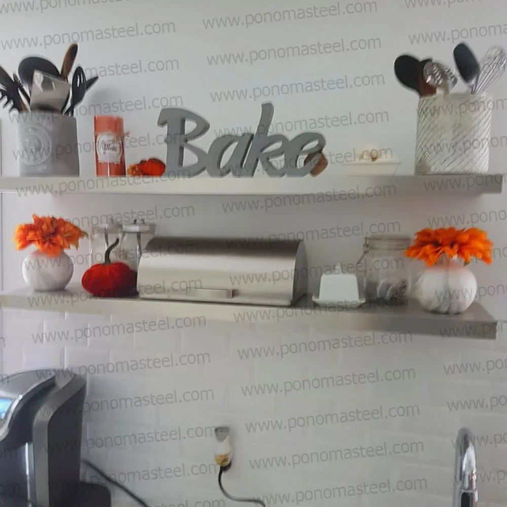52"x10"x2.5" (cm.132x25.4x6.4) brushed stainless steel floating shelf