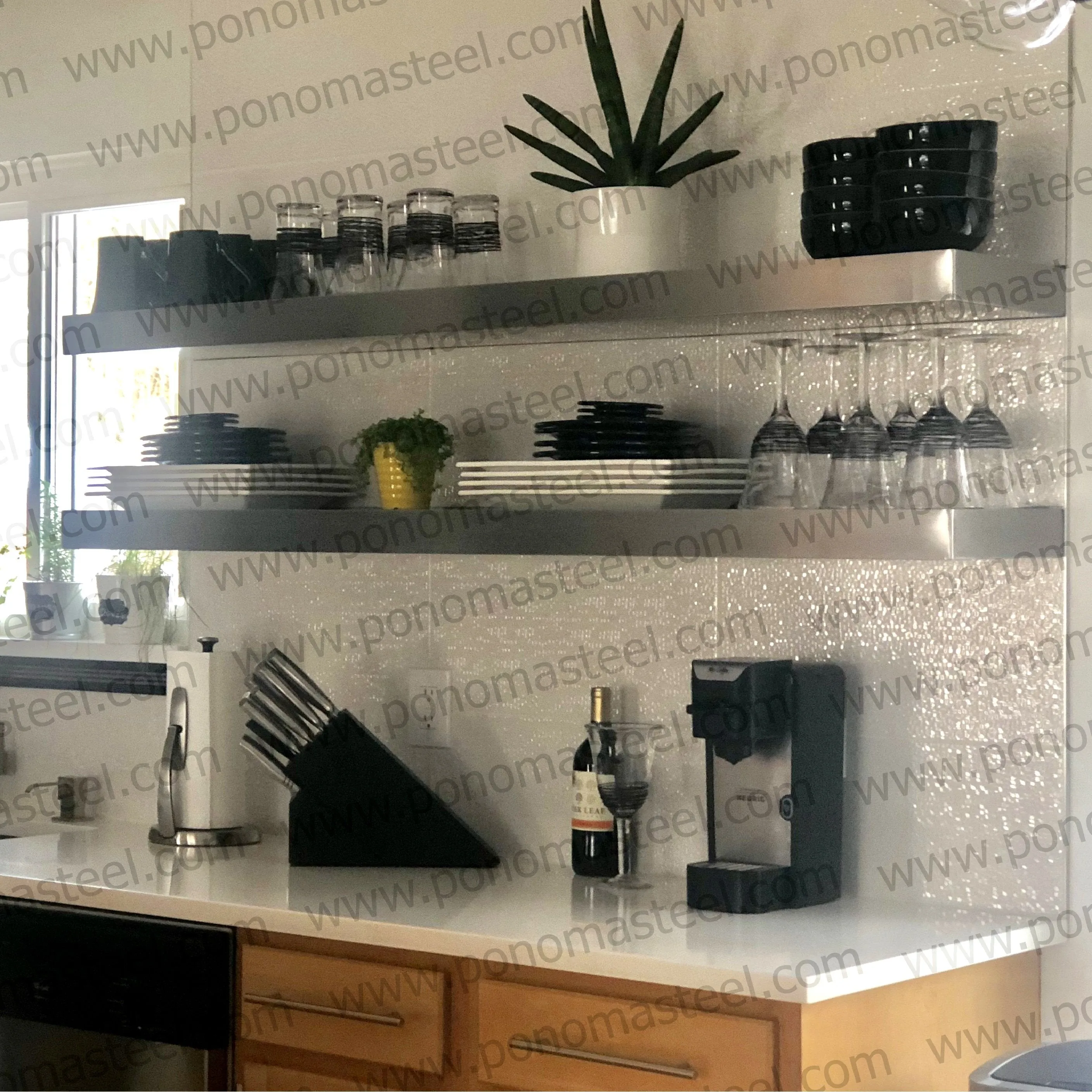 52"x10"x2.5" (cm.132x25.4x6.4) brushed stainless steel floating shelf