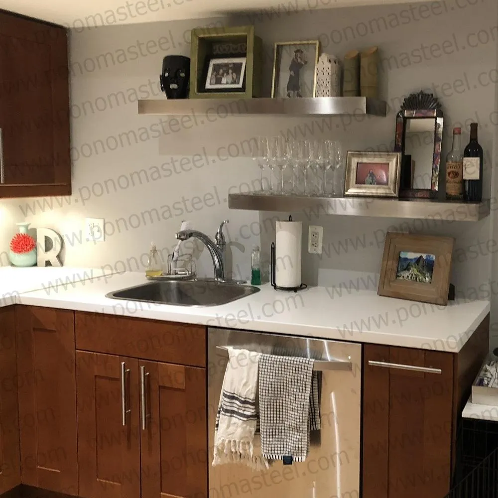 52"x10"x2.5" (cm.132x25.4x6.4) brushed stainless steel floating shelf