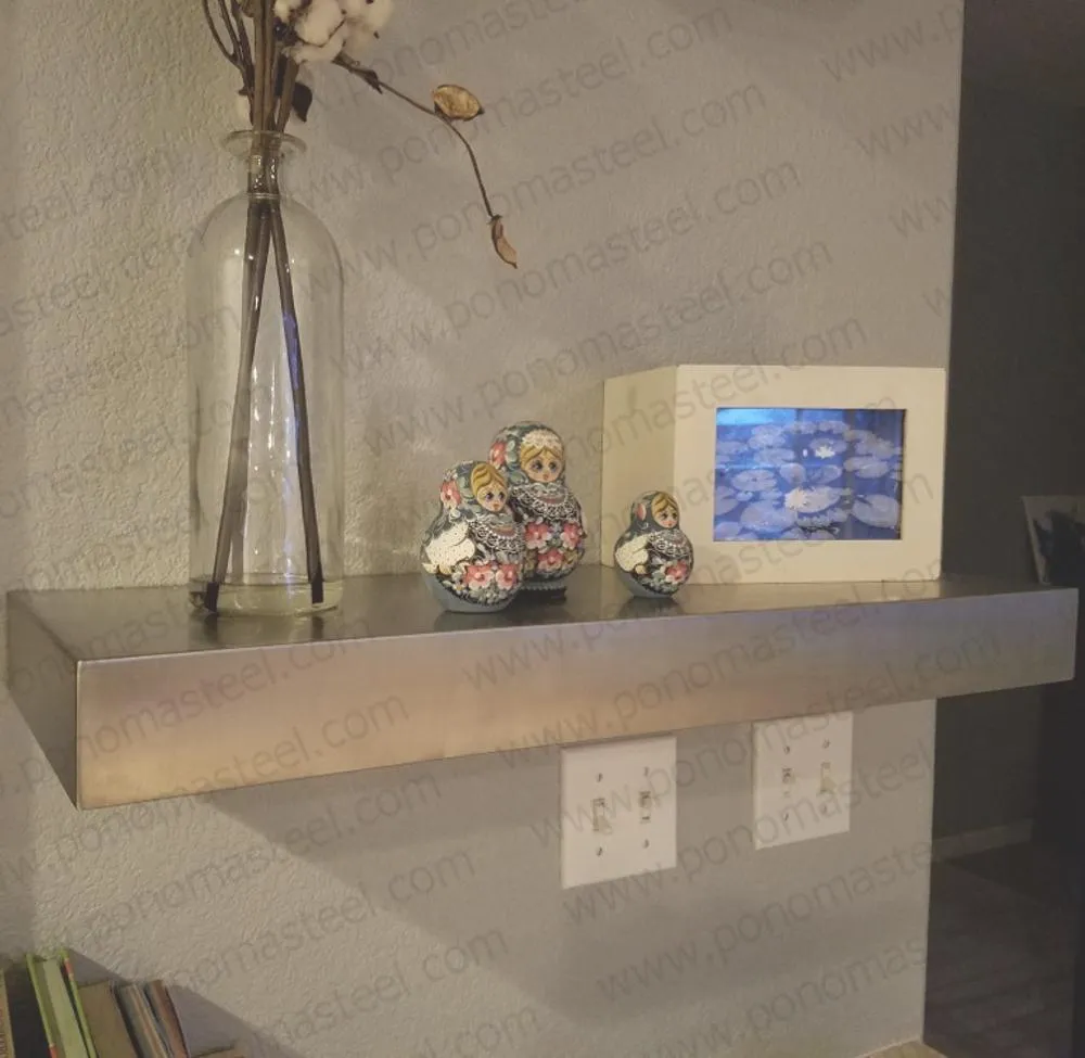 52"x10"x2.5" (cm.132x25.4x6.4) brushed stainless steel floating shelf