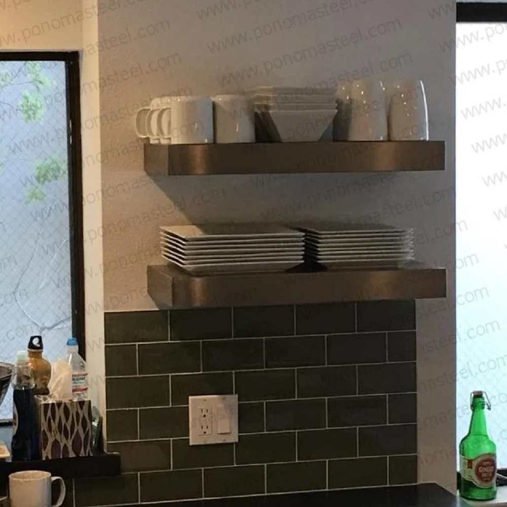 52"x10"x2.5" (cm.132x25.4x6.4) brushed stainless steel floating shelf