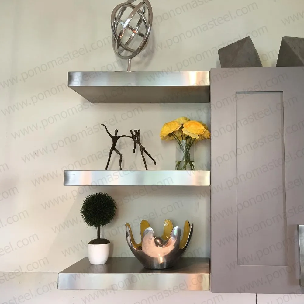 52"x10"x2.5" (cm.132x25.4x6.4) brushed stainless steel floating shelf