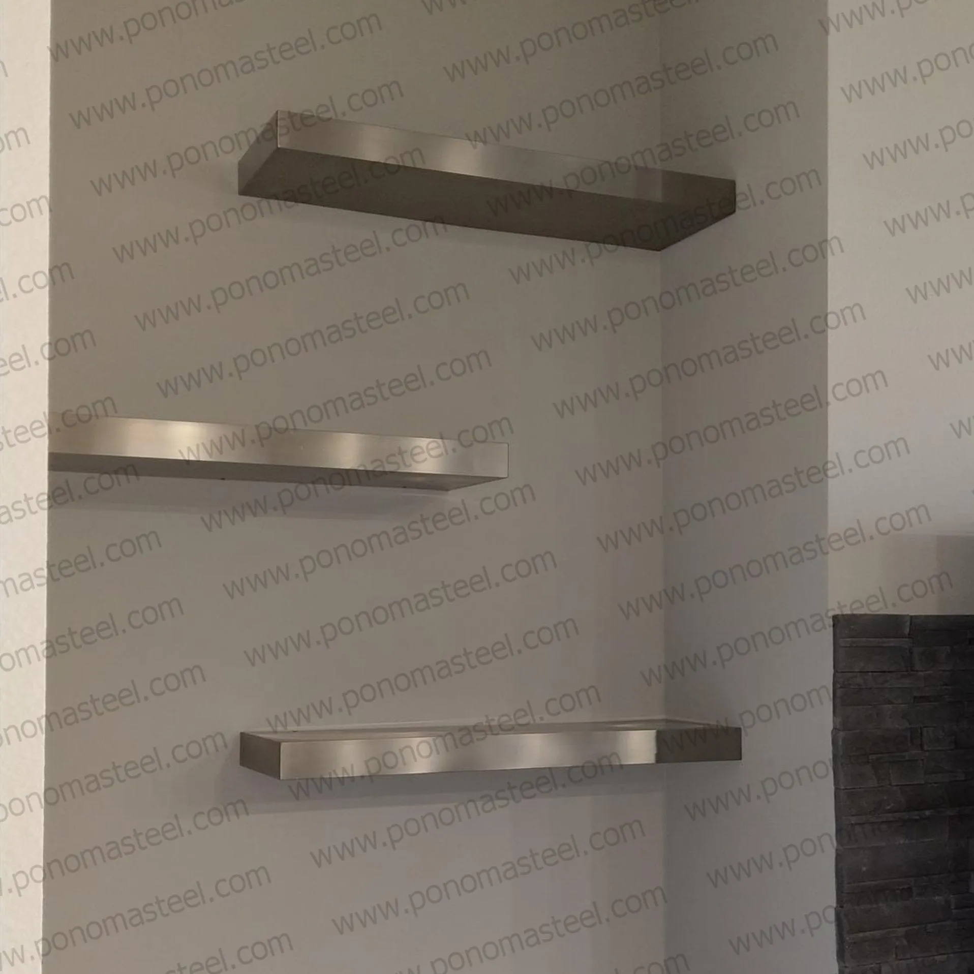 52"x10"x2.5" (cm.132x25.4x6.4) brushed stainless steel floating shelf