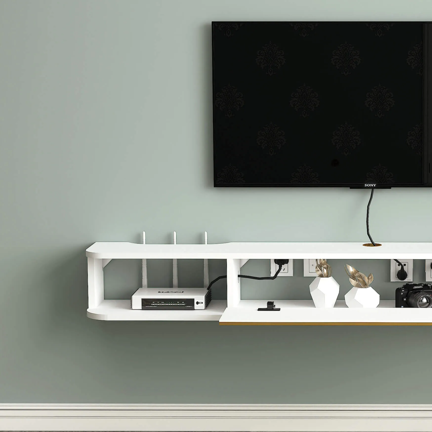 70" Slendera Floating TV Stand, Marble White