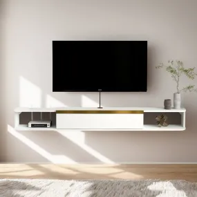 70" Slendera Floating TV Stand, Marble White