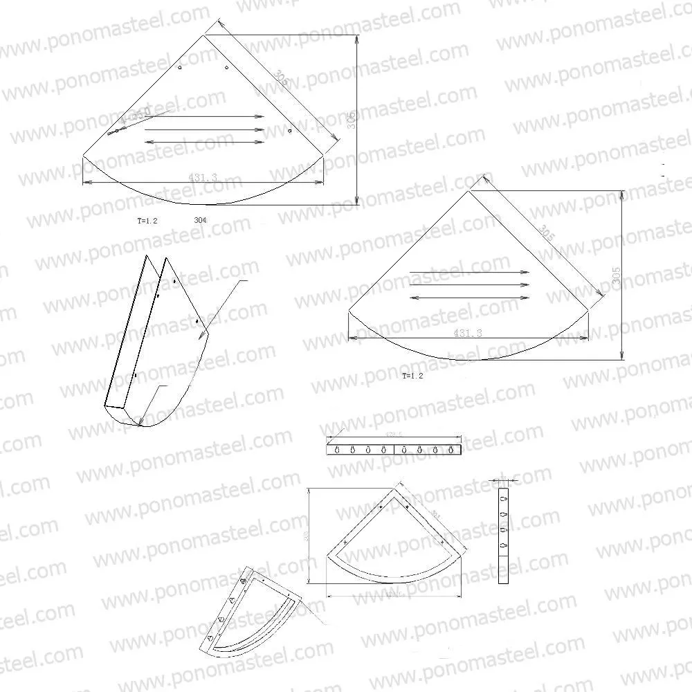 9"x9"x2.0" (cm. 23x23x5.1) curved corner stainless steel floating shelves Ponoma®