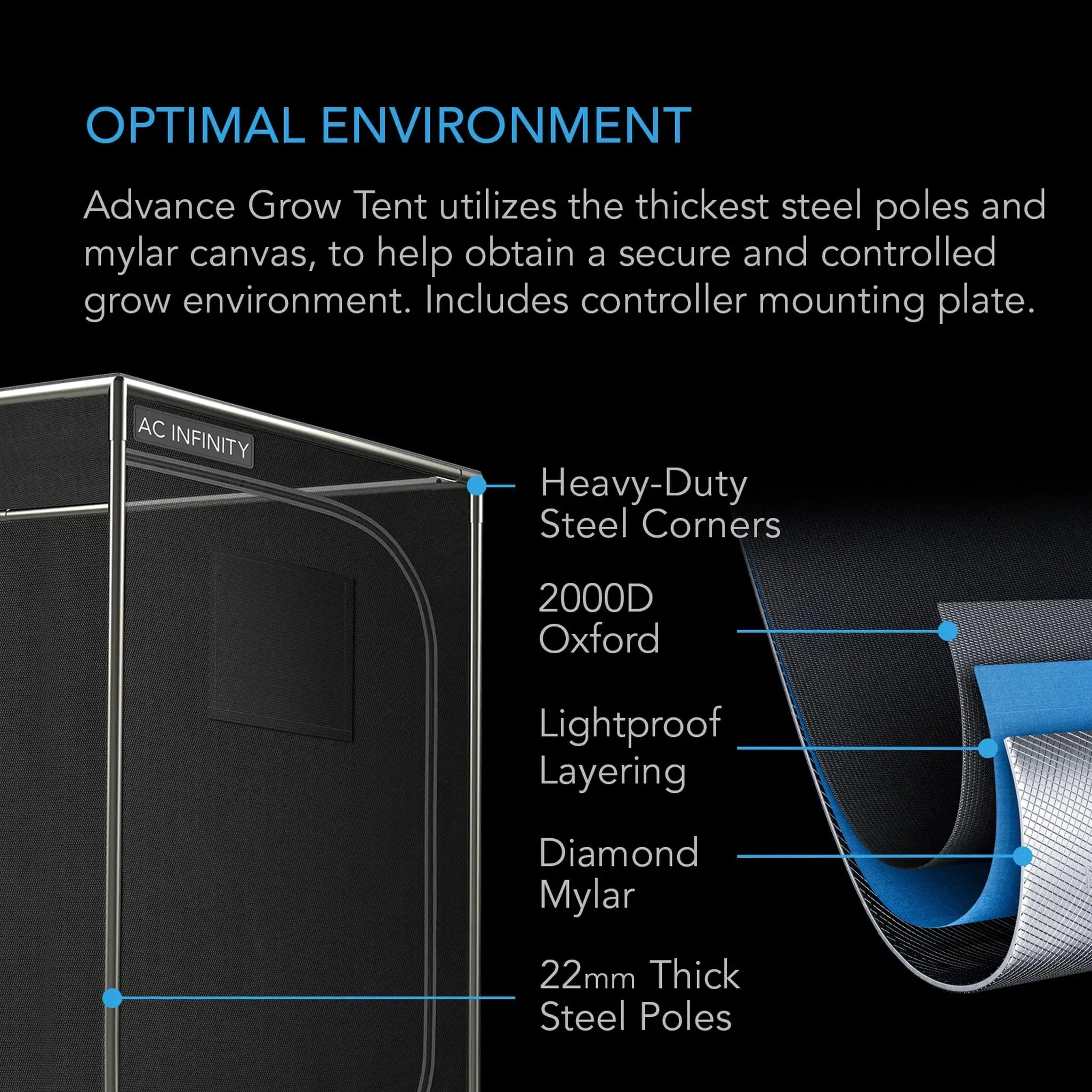 AC Infinity Advance Grow Tent System with WIFI Controls 2' x 4' | 2-Plant Kit