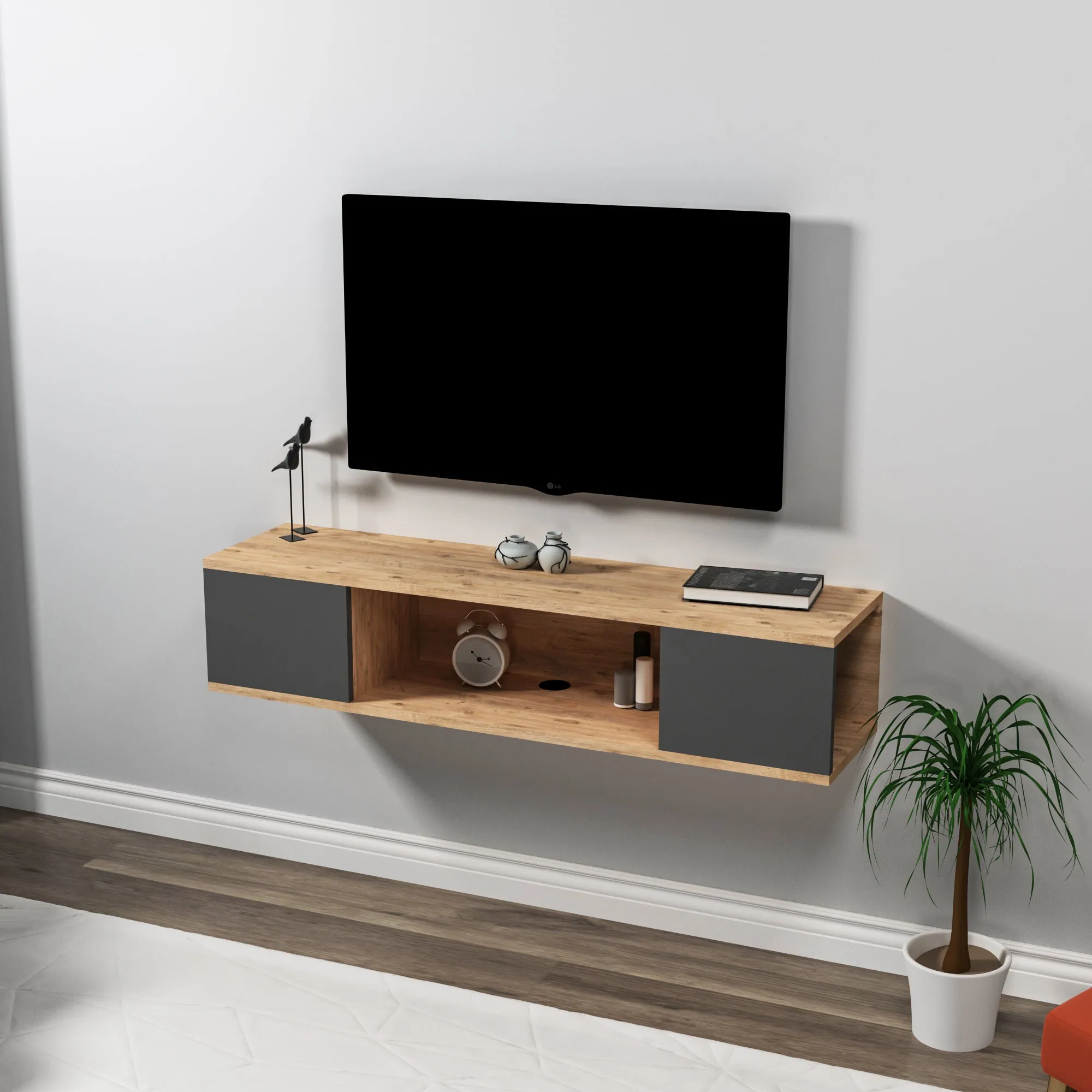 Alfie Floating TV Stand with Shelves