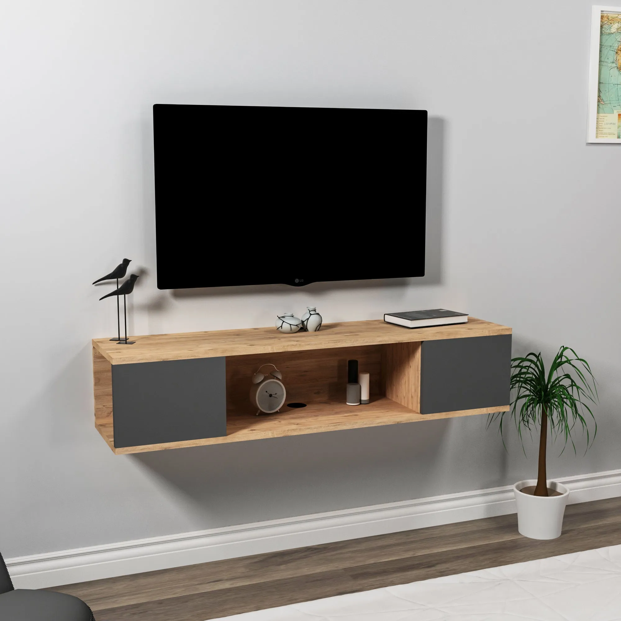 Alfie Floating TV Stand with Shelves