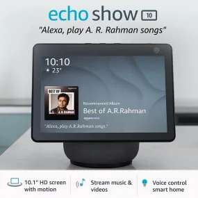 Amazon Echo Show 10- 10.1" HD smart display with motion, premium sound and Alexa (Black) &  Get 1 AVITA BULB FREE (WORTH rs-1299) Exclusive for Deals plant customers.