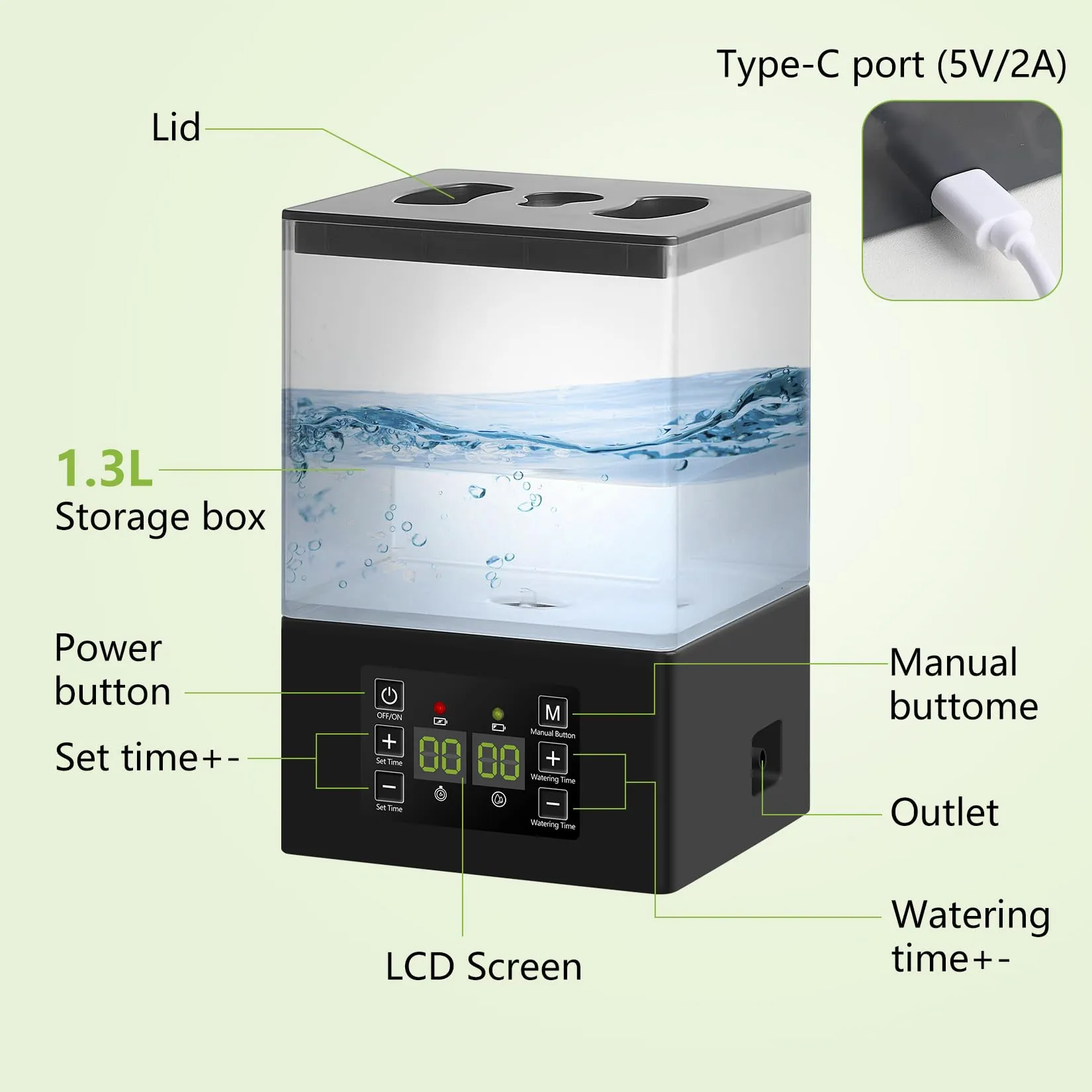 Automatic Watering System for Potted Plants,2 in 1 Automatic Drip Irrigation Kits Indoor 1.3L Tank Plant Watering System for Plants w/Programmable Water Timer,Auto & Manual Watering Mode & LED Display
