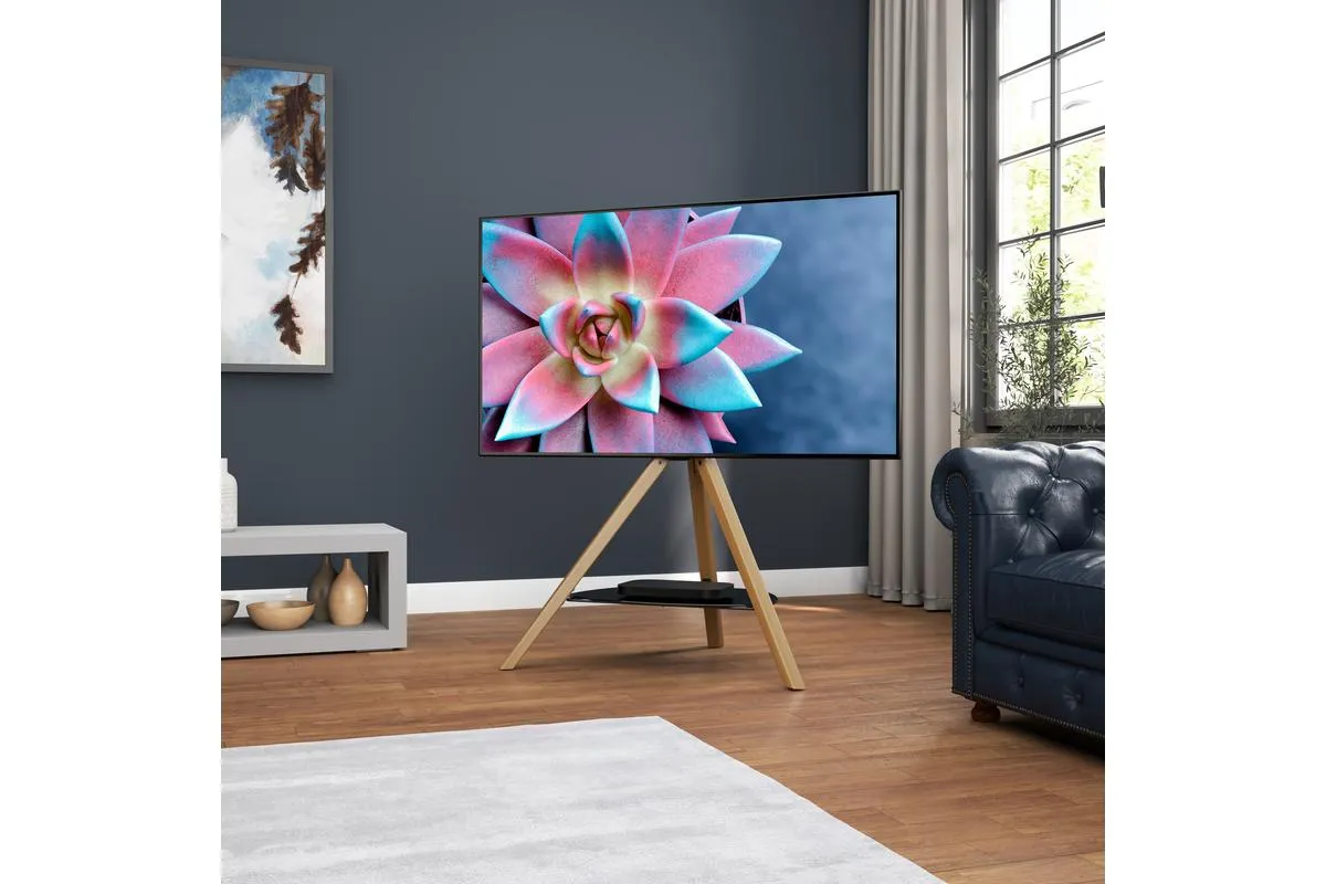 AVF Hoxton Freestanding Tripod TV Stand | Light Wood | FSL1000HOXLWB