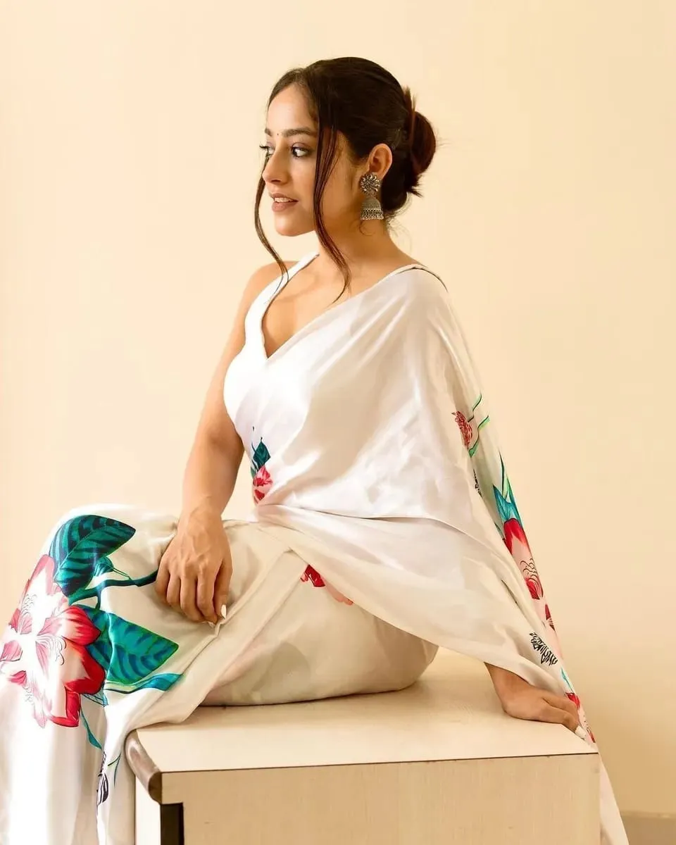 Beautiful Designer Satin Silk With Digital Floral Print Saree
