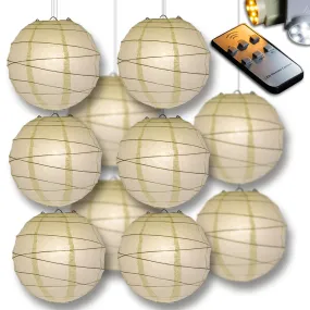 Beige Crisscross Paper Lantern 10pc Party Pack with Remote Controlled LED Lights Included