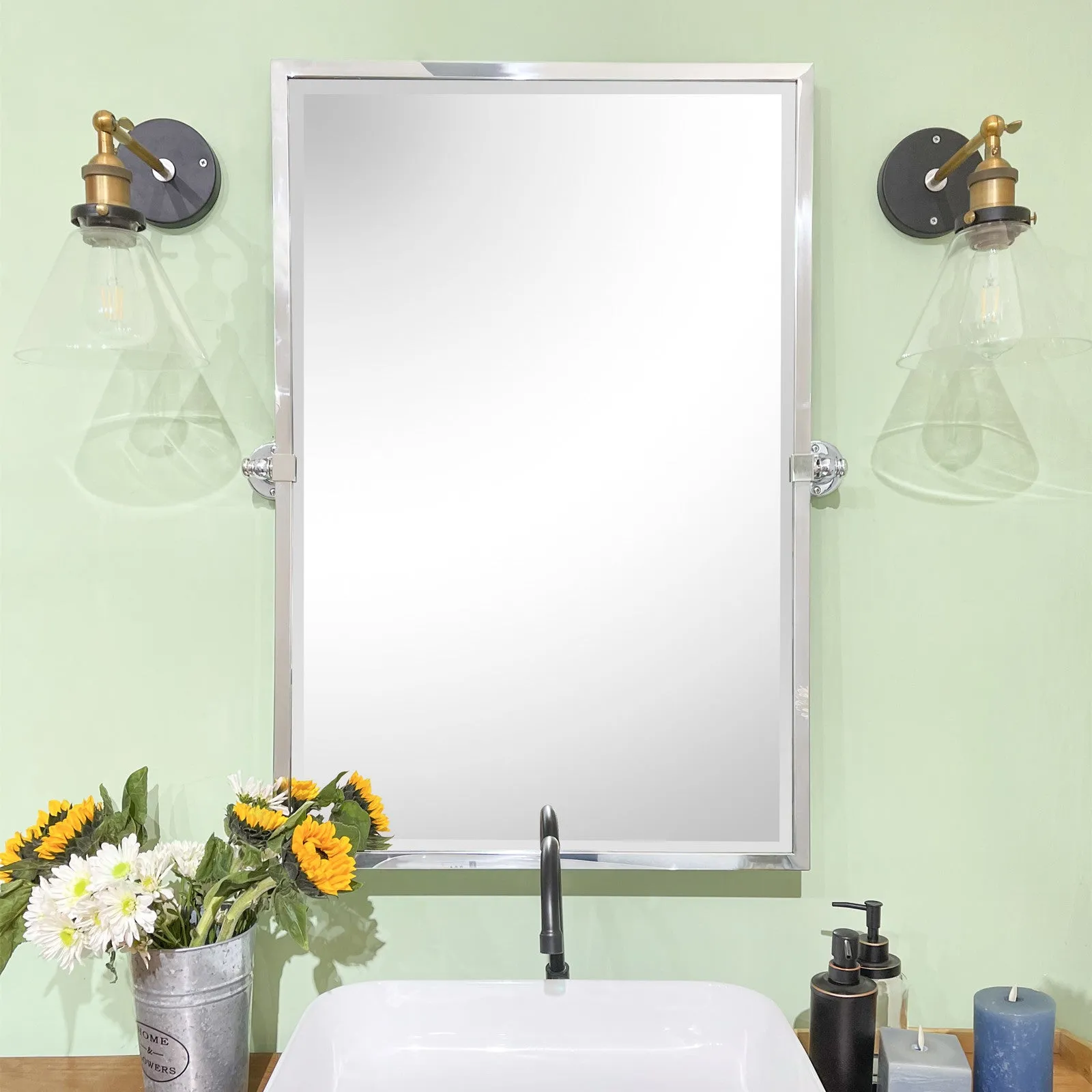 Blakley Rectangular Pivoting Mirror Tilt Mirror for Bathroom Swivel Metal Framed Wall Mounted Bathroom Vanity Mirror