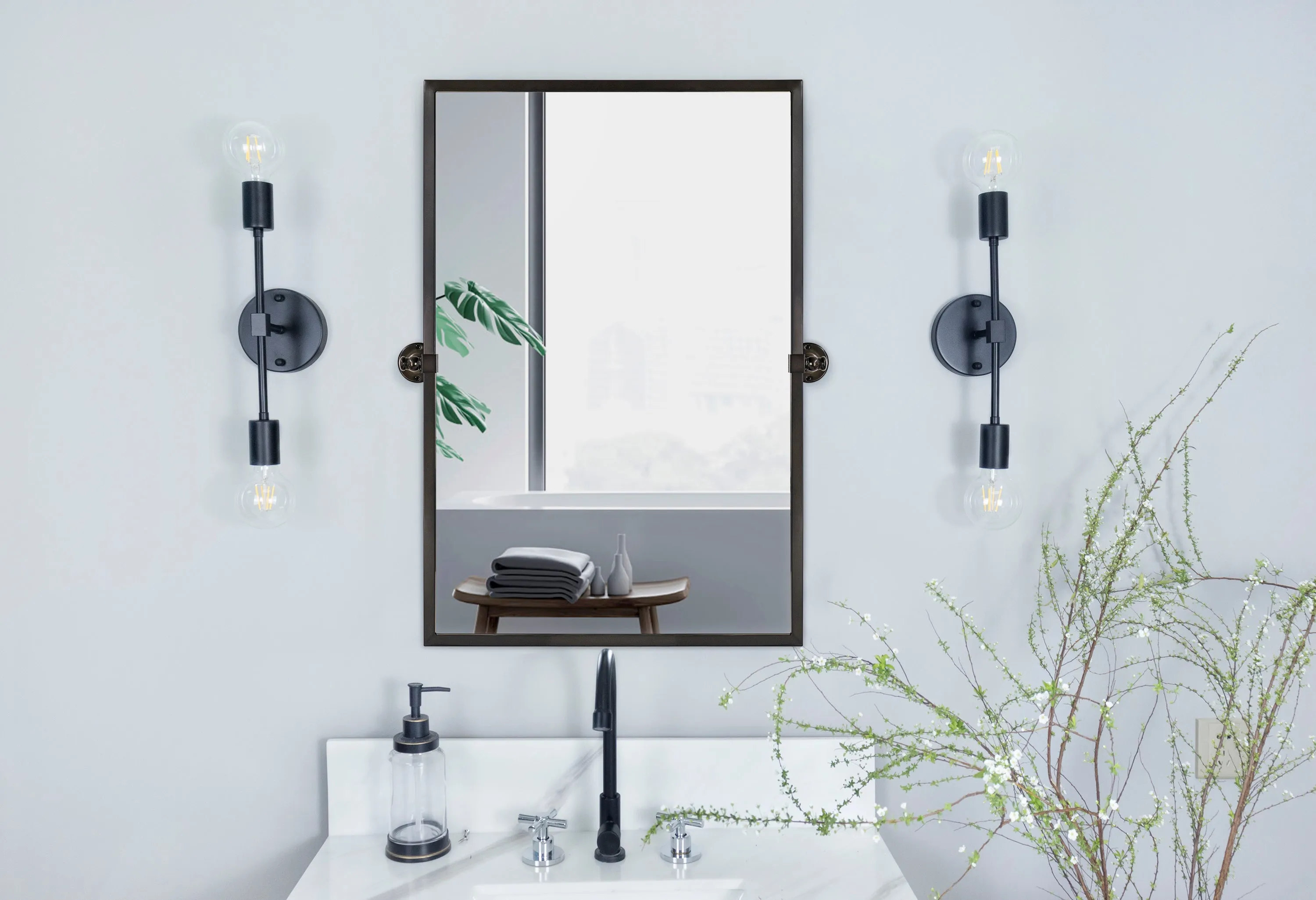 Blakley Rectangular Pivoting Mirror Tilt Mirror for Bathroom Swivel Metal Framed Wall Mounted Bathroom Vanity Mirror