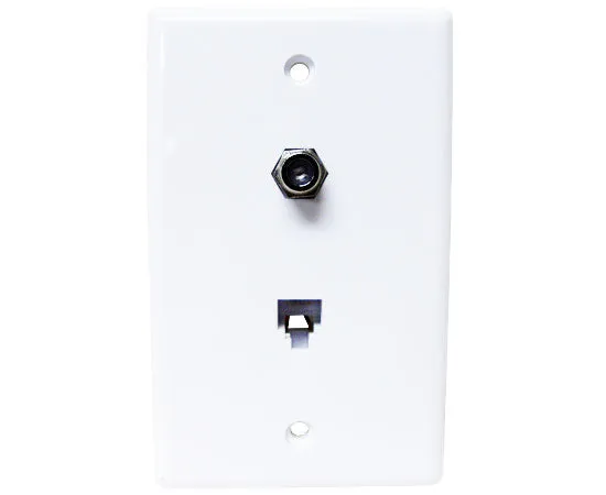 CAT3 Wall Plate With F81 and TV Jack, 4 Conductor, 1 Port, Flush Mount - White