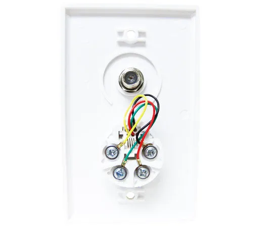 CAT3 Wall Plate With F81 and TV Jack, 4 Conductor, 1 Port, Flush Mount - White