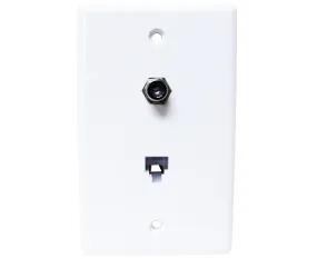 CAT3 Wall Plate With F81 and TV Jack, 4 Conductor, 1 Port, Flush Mount - White
