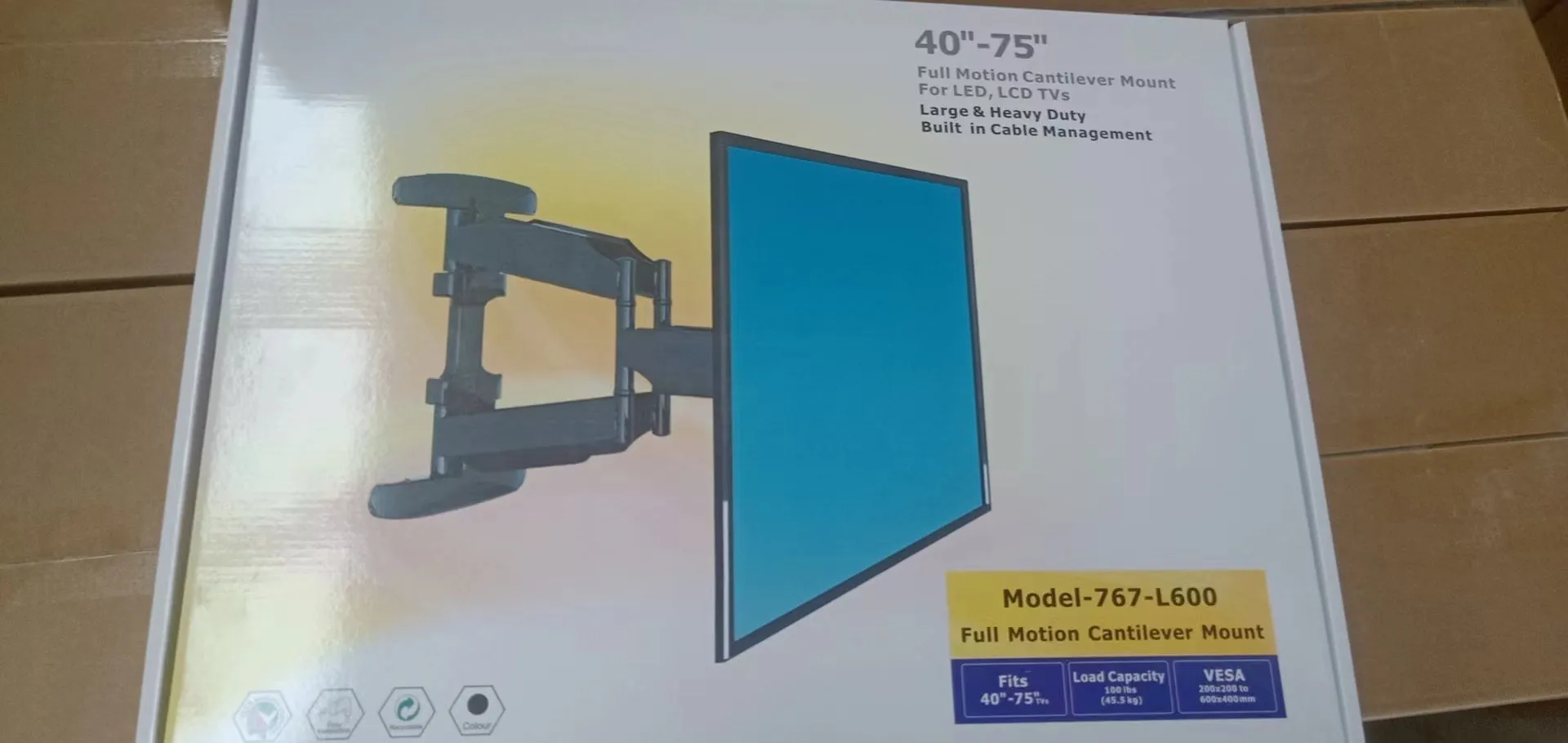 CHUNS Full Motion Cantilever TV Mount Fits 32" - 75", Black (Model-767-L600)
