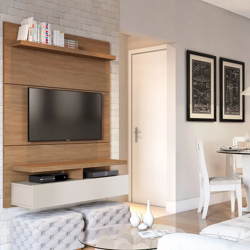 City 1.2 Floating Wall Theater Entertainment Center in Maple Cream and Off White