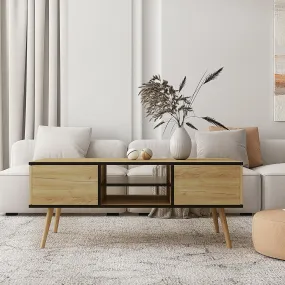 Coffee table, computer table, solid wooden leg support, largeStorage space, suitable for living room, dining room, kitchen, small space, black and brown