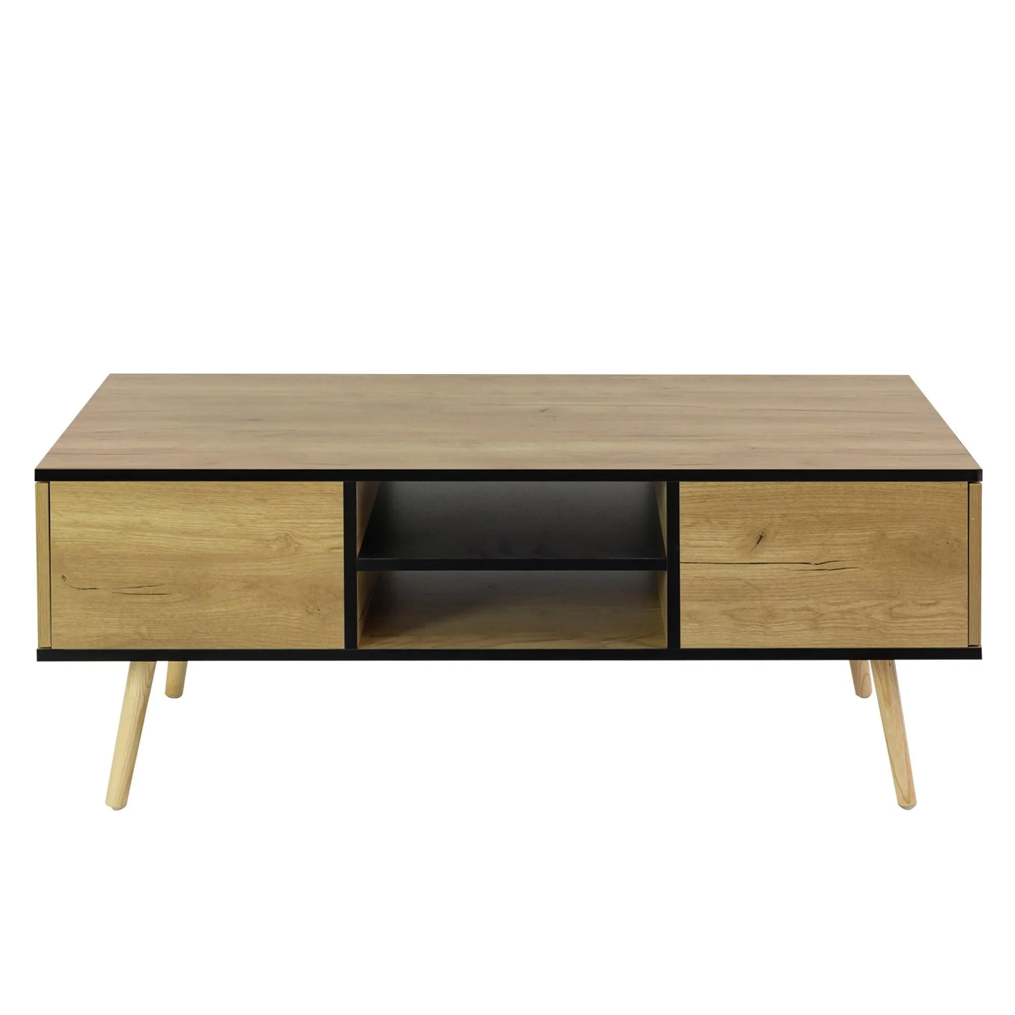Coffee table, computer table, solid wooden leg support, largeStorage space, suitable for living room, dining room, kitchen, small space, black and brown
